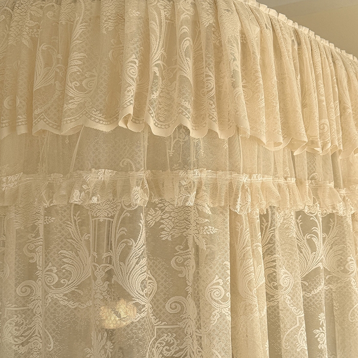 91家纺网 家纺一手货源 找家纺 都市缘蚊帐 2026新款浪漫303新款欧式蕾丝轨道蚊帐 芬德拉-奶油杏