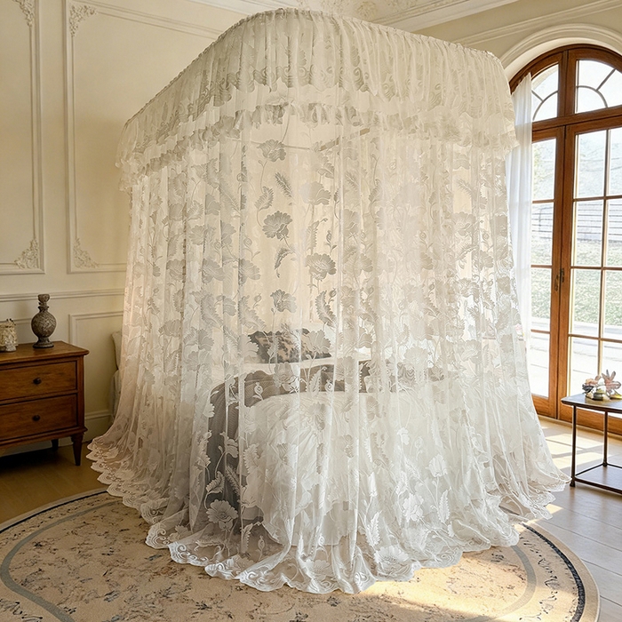 91家纺网 家纺一手货源 找家纺 都市缘蚊帐 2026新款浪漫303新款欧式蕾丝轨道蚊帐 风铃颂