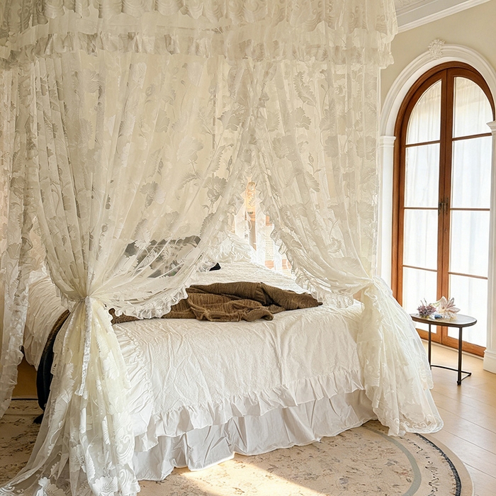 91家纺网 家纺一手货源 找家纺 都市缘蚊帐 2026新款浪漫303新款欧式蕾丝轨道蚊帐 风铃颂