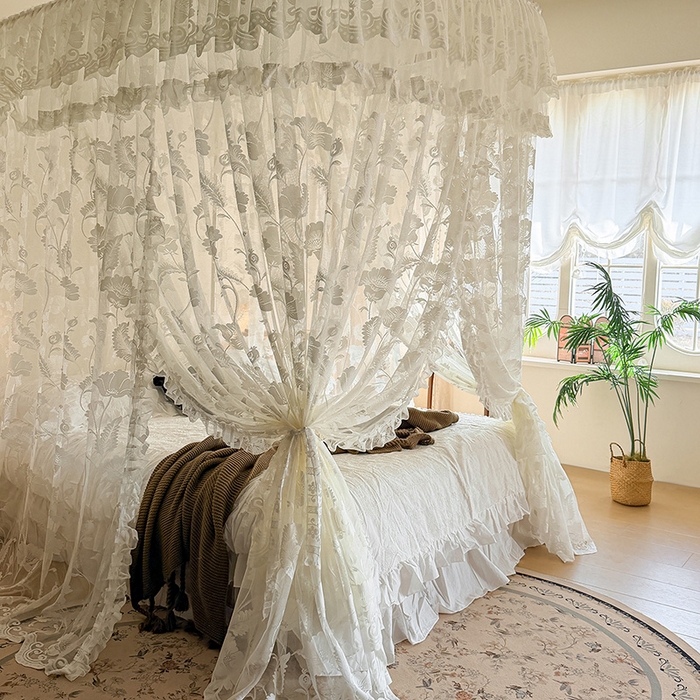 91家纺网 家纺一手货源 找家纺 都市缘蚊帐 2026新款浪漫303新款欧式蕾丝轨道蚊帐 风铃颂