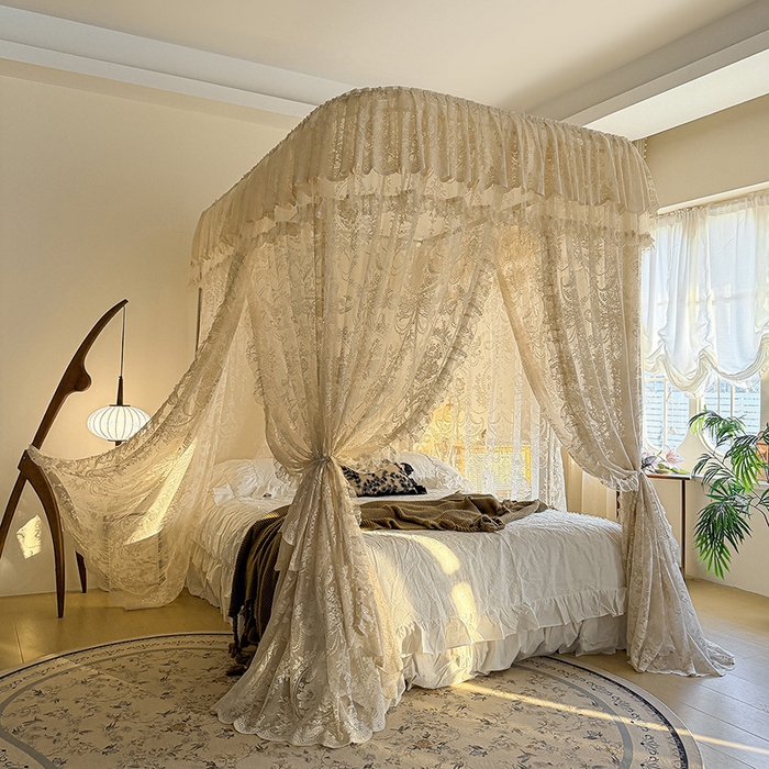 都市缘蚊帐 2026新款浪漫303新款欧式蕾丝轨道蚊帐 挪威森林-奶油杏