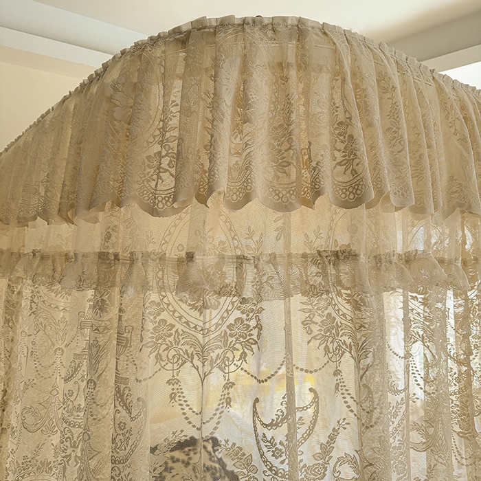 91家纺网 家纺一手货源 找家纺 都市缘蚊帐 2026新款浪漫303新款欧式蕾丝轨道蚊帐 挪威森林-奶油杏