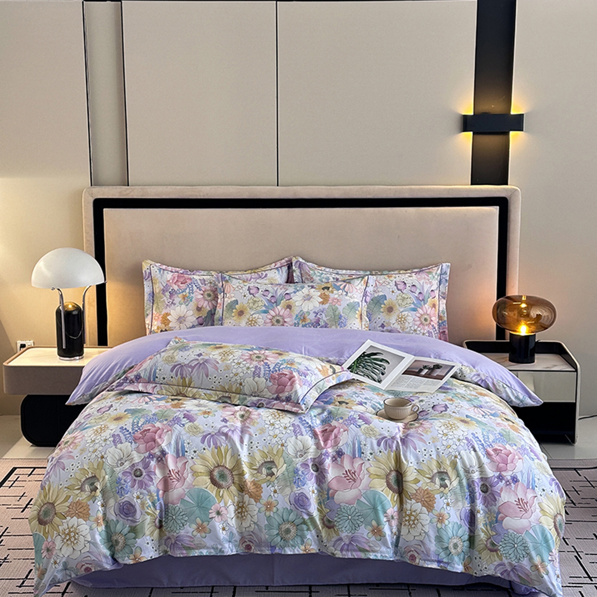 91家纺网 家纺一手货源 找家纺 眷恋家纺 2026新款全棉春夏铂金棉13376数码印花四件套 普罗旺斯-紫