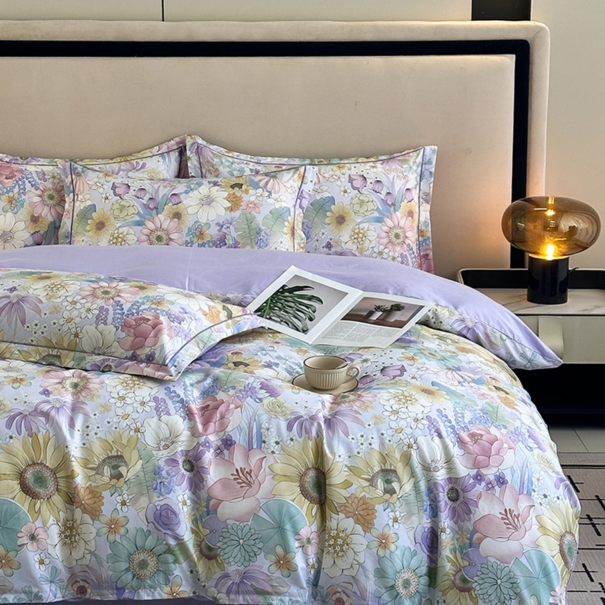 91家纺网 家纺一手货源 找家纺 眷恋家纺 2026新款全棉春夏铂金棉13376数码印花四件套 普罗旺斯-紫