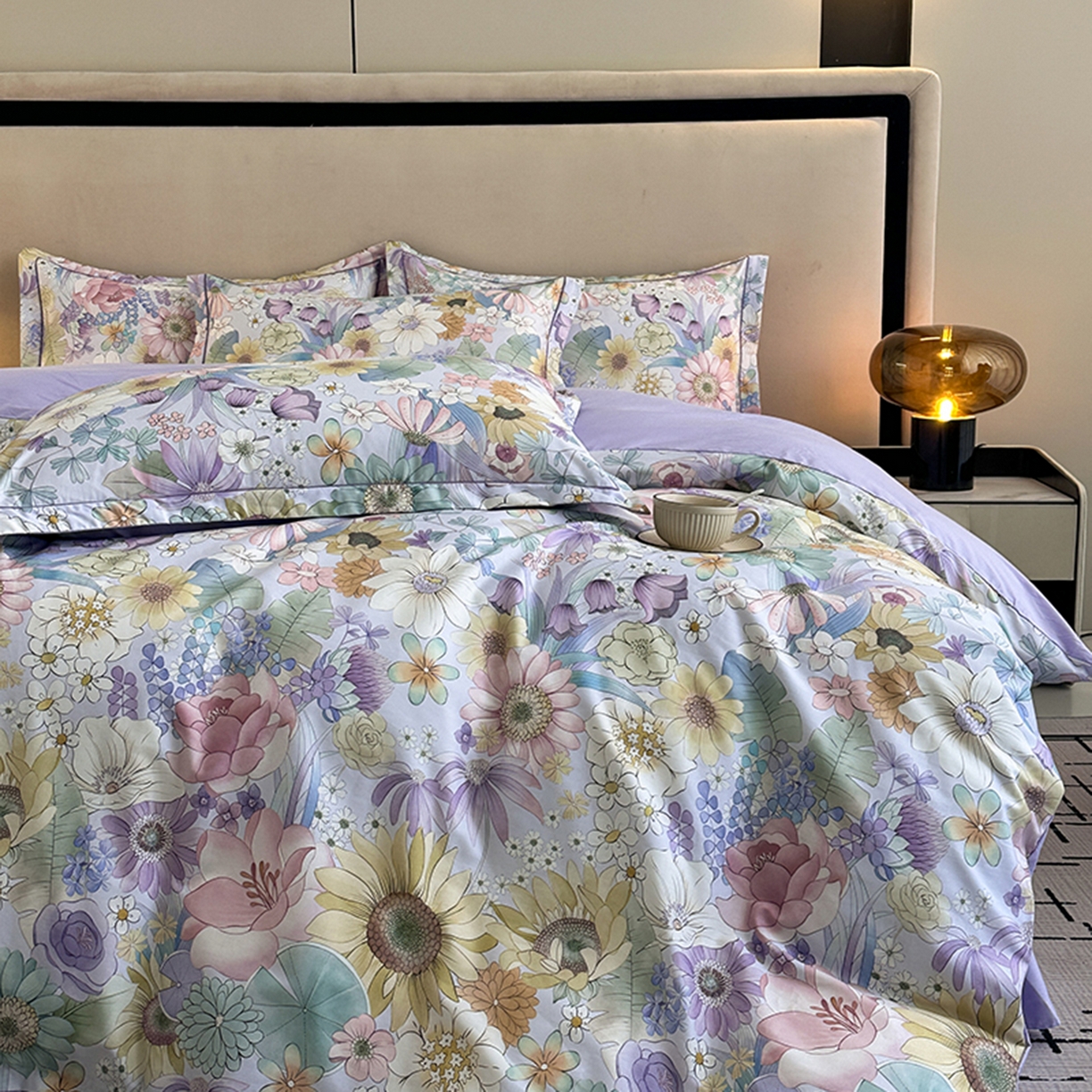 91家纺网 家纺一手货源 找家纺 眷恋家纺 2026新款全棉春夏铂金棉13376数码印花四件套 普罗旺斯-紫