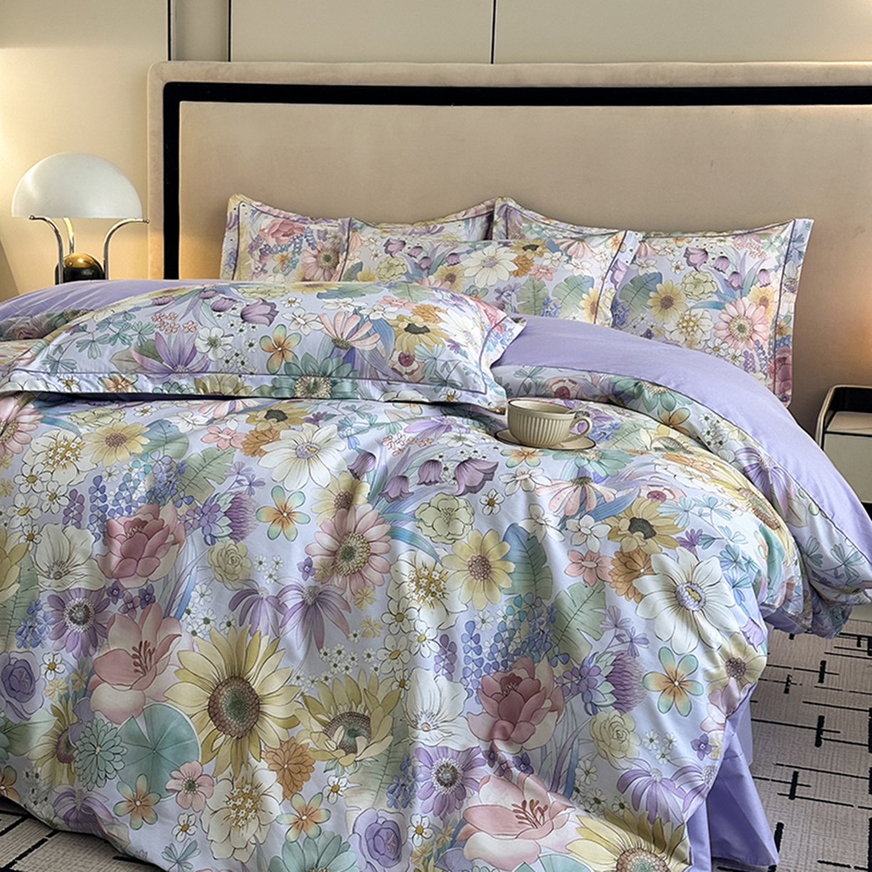 91家纺网 家纺一手货源 找家纺 眷恋家纺 2026新款全棉春夏铂金棉13376数码印花四件套 普罗旺斯-紫