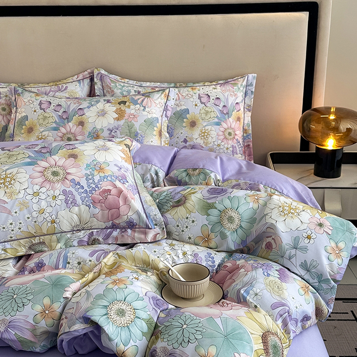 91家纺网 家纺一手货源 找家纺 眷恋家纺 2026新款全棉春夏铂金棉13376数码印花四件套 普罗旺斯-紫