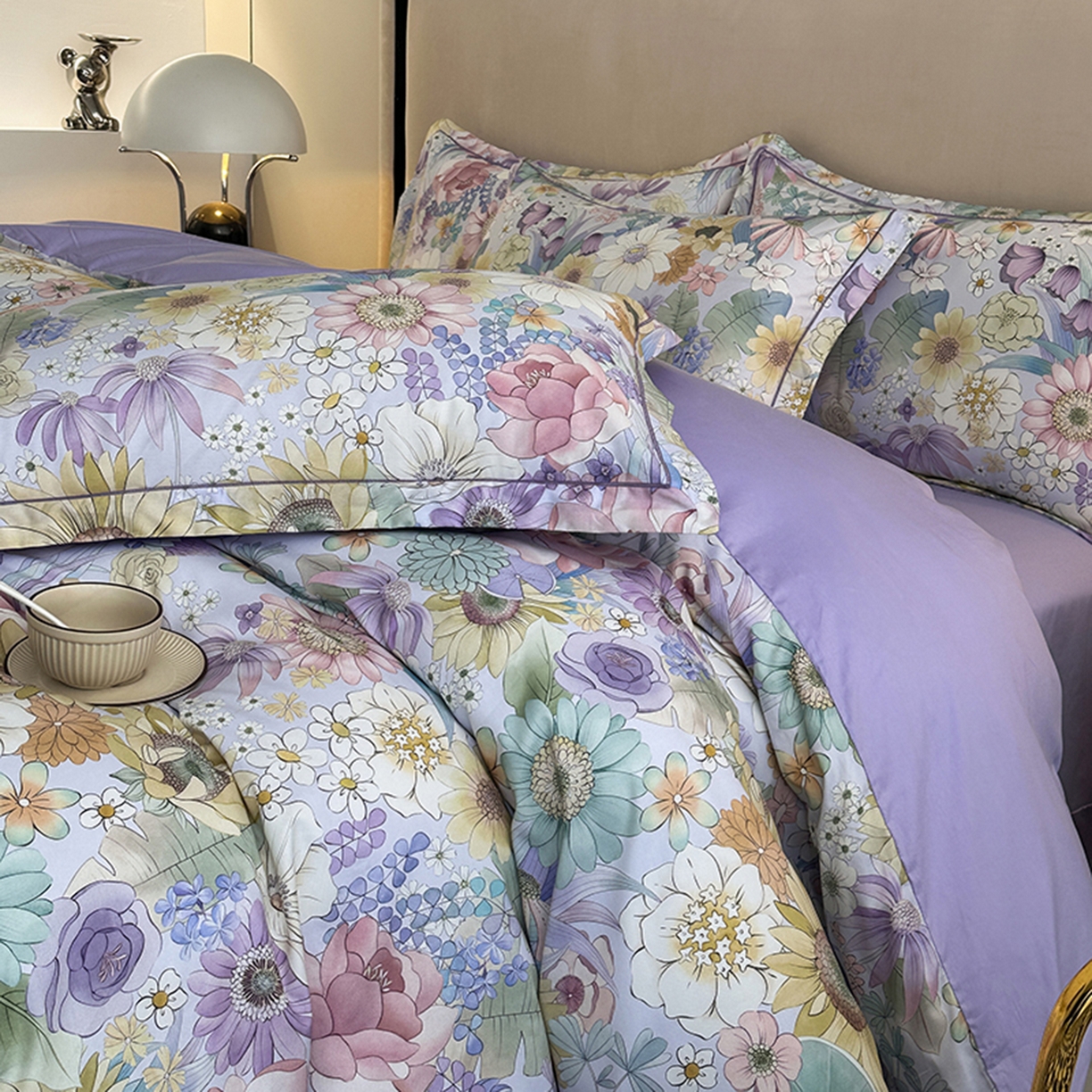 91家纺网 家纺一手货源 找家纺 眷恋家纺 2026新款全棉春夏铂金棉13376数码印花四件套 普罗旺斯-紫