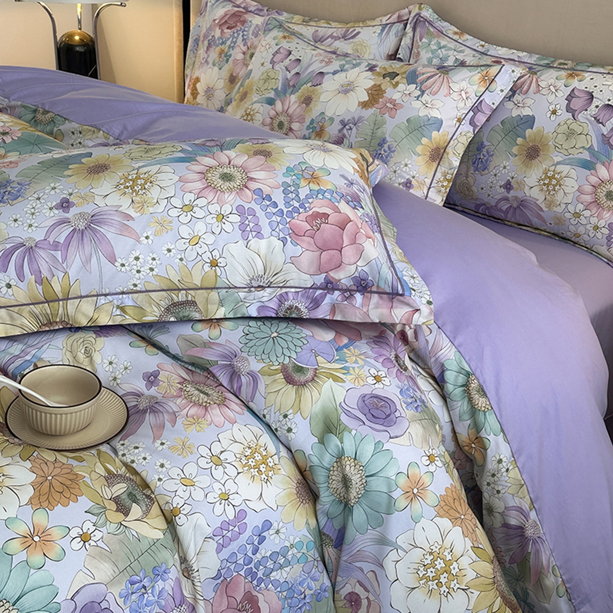 91家纺网 家纺一手货源 找家纺 眷恋家纺 2026新款全棉春夏铂金棉13376数码印花四件套 普罗旺斯-紫