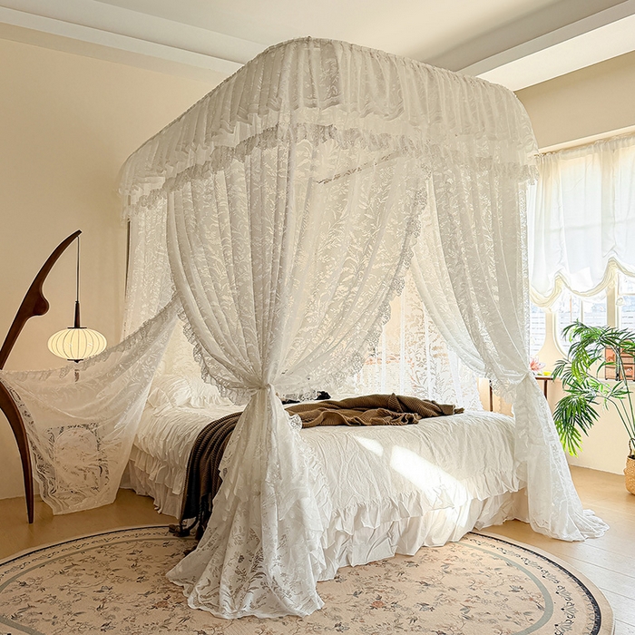 都市缘蚊帐 2026新款浪漫303新款欧式蕾丝轨道蚊帐 盛夏-奶油白