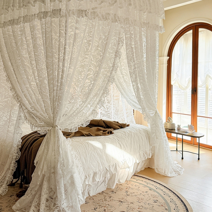 91家纺网 家纺一手货源 找家纺 都市缘蚊帐 2026新款浪漫303新款欧式蕾丝轨道蚊帐 盛夏-奶油白