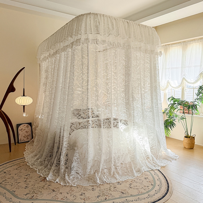 91家纺网 家纺一手货源 找家纺 都市缘蚊帐 2026新款浪漫303新款欧式蕾丝轨道蚊帐 盛夏-奶油白