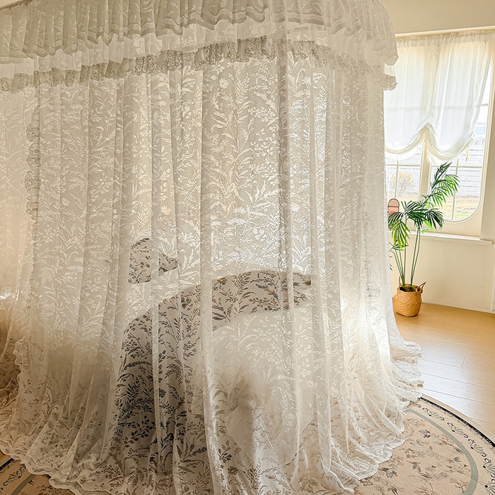 91家纺网 家纺一手货源 找家纺 都市缘蚊帐 2026新款浪漫303新款欧式蕾丝轨道蚊帐 盛夏-奶油白
