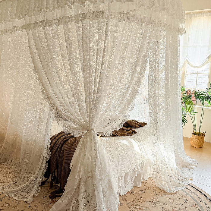 91家纺网 家纺一手货源 找家纺 都市缘蚊帐 2026新款浪漫303新款欧式蕾丝轨道蚊帐 盛夏-奶油白