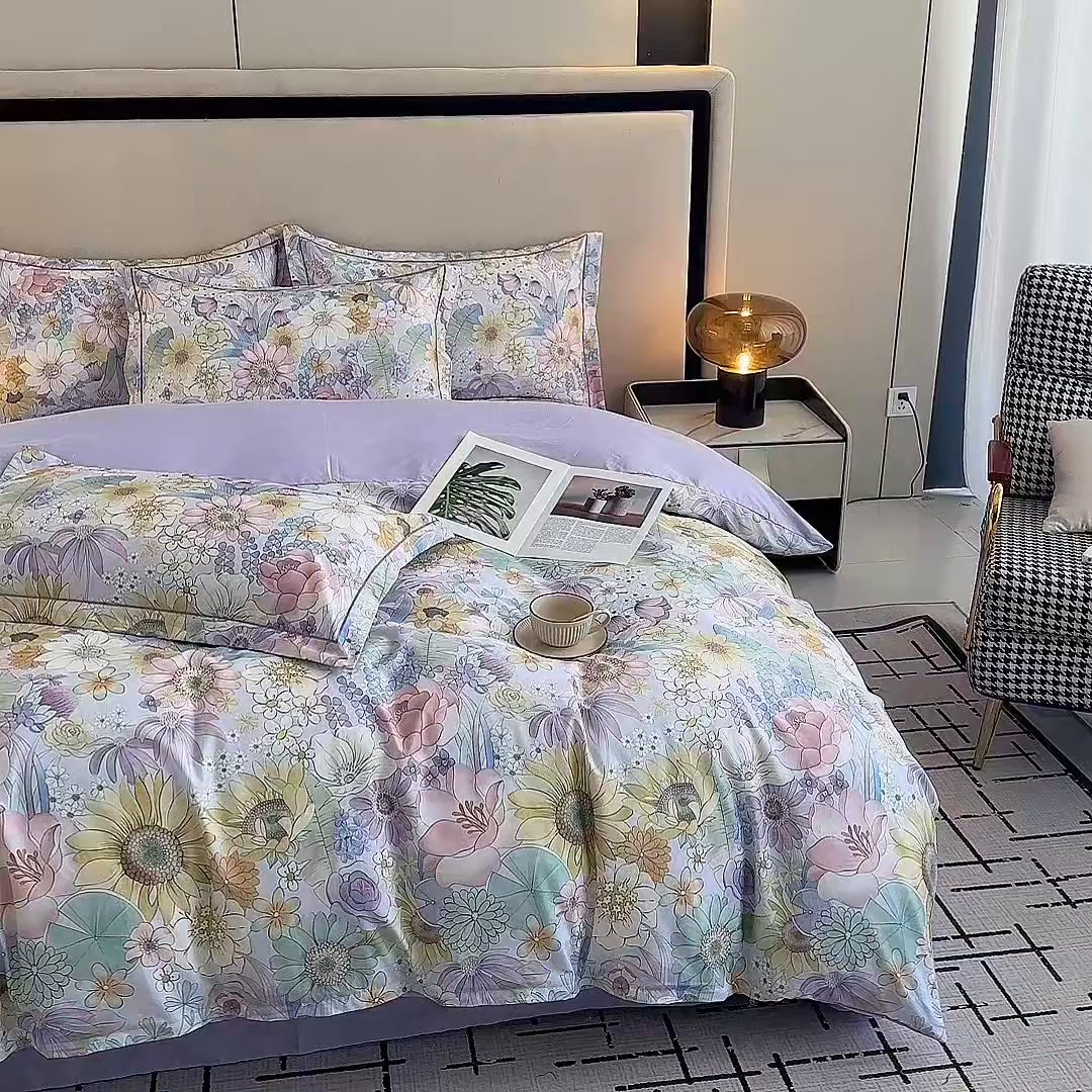 91家纺网 家纺一手货源 找家纺 眷恋家纺 2026新款全棉春夏铂金棉13376数码印花四件套 普罗旺斯-紫