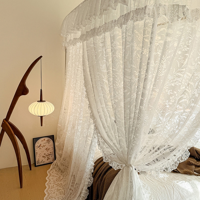 91家纺网 家纺一手货源 找家纺 都市缘蚊帐 2026新款浪漫303新款欧式蕾丝轨道蚊帐 盛夏-奶油白