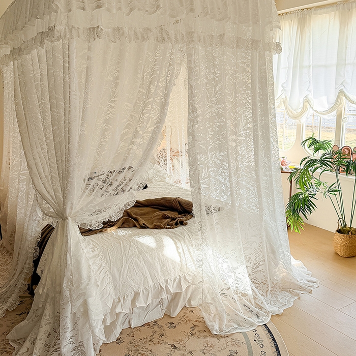91家纺网 家纺一手货源 找家纺 都市缘蚊帐 2026新款浪漫303新款欧式蕾丝轨道蚊帐 盛夏-奶油白