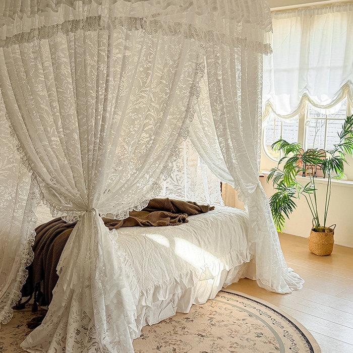 91家纺网 家纺一手货源 找家纺 都市缘蚊帐 2026新款浪漫303新款欧式蕾丝轨道蚊帐 盛夏-奶油白