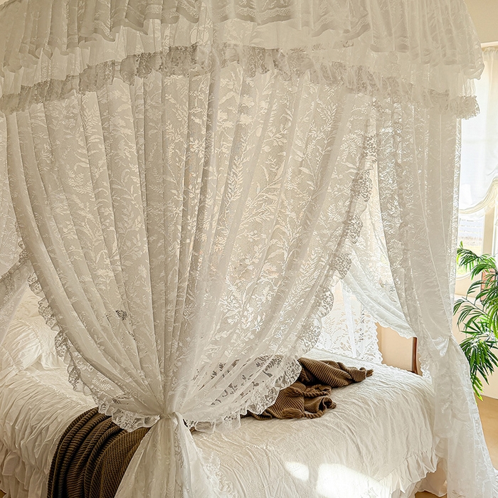 91家纺网 家纺一手货源 找家纺 都市缘蚊帐 2026新款浪漫303新款欧式蕾丝轨道蚊帐 盛夏-奶油白