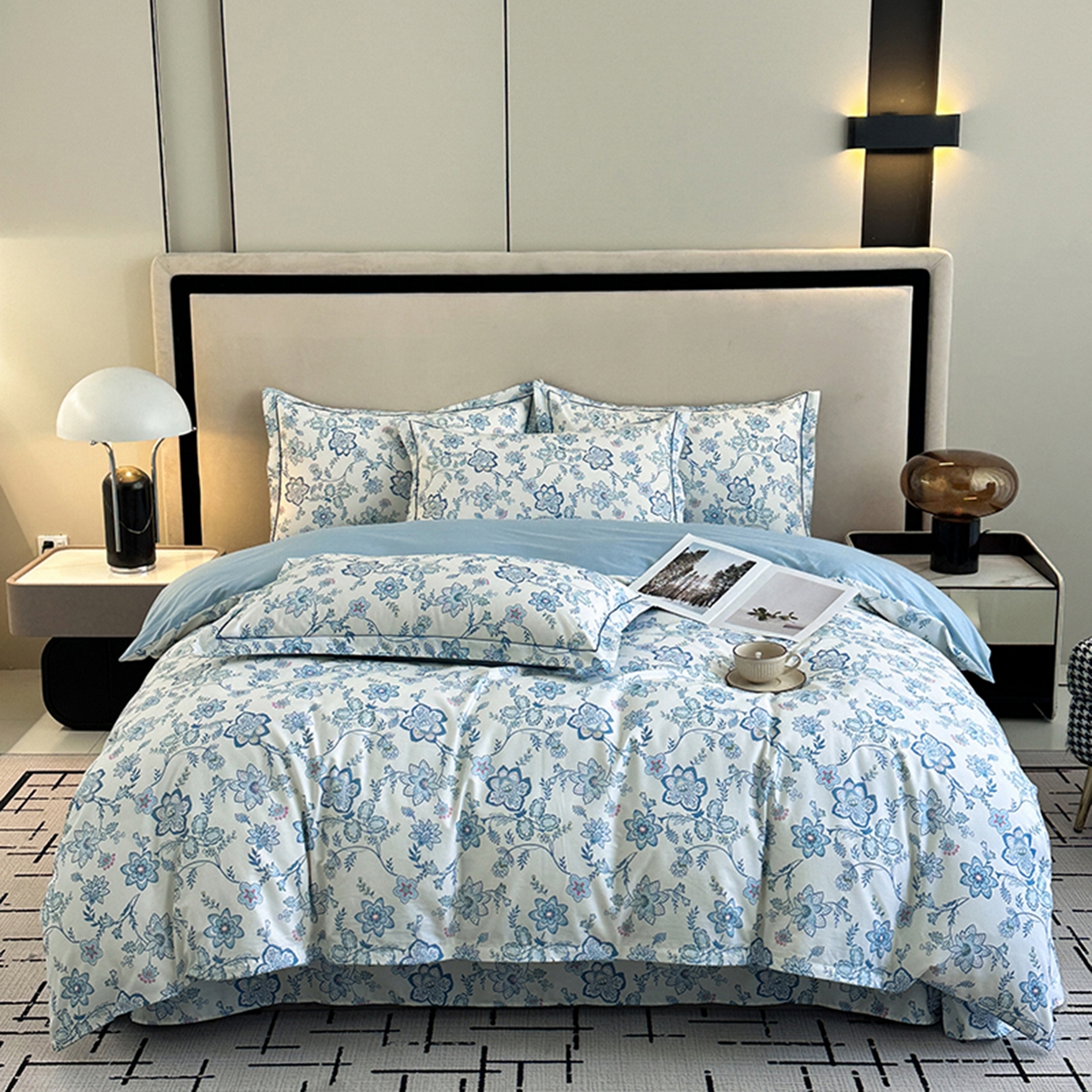 91家纺网 家纺一手货源 找家纺 眷恋家纺 2026新款全棉春夏铂金棉13376数码印花四件套 清醉-兰