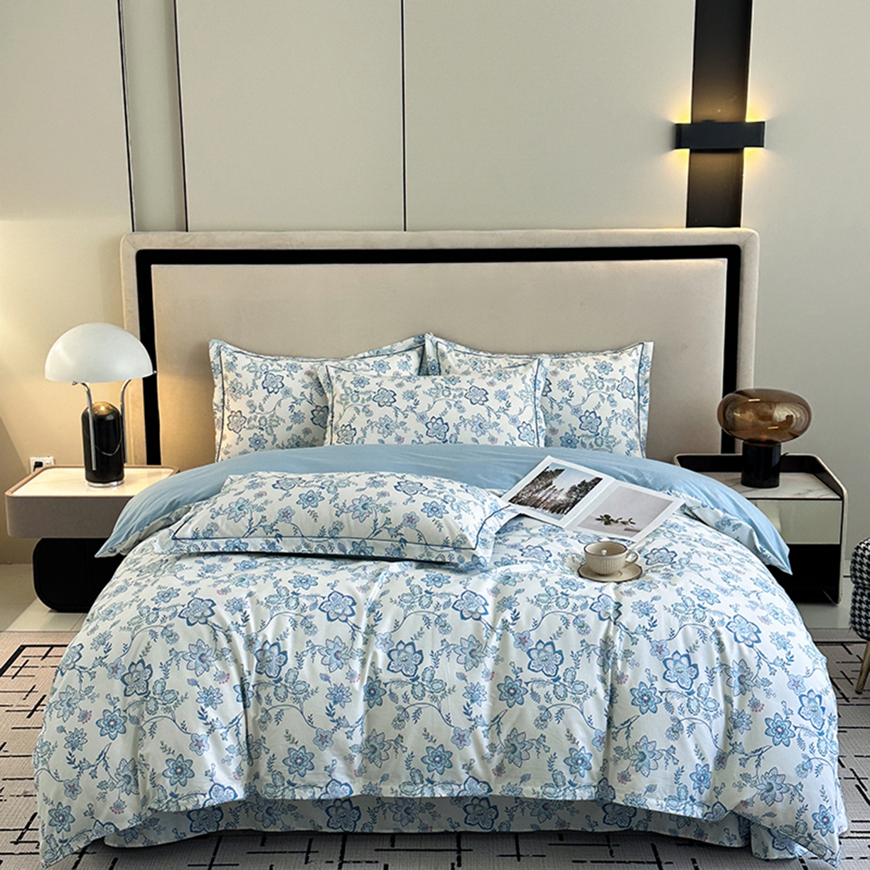 91家纺网 家纺一手货源 找家纺 眷恋家纺 2026新款全棉春夏铂金棉13376数码印花四件套 清醉-兰