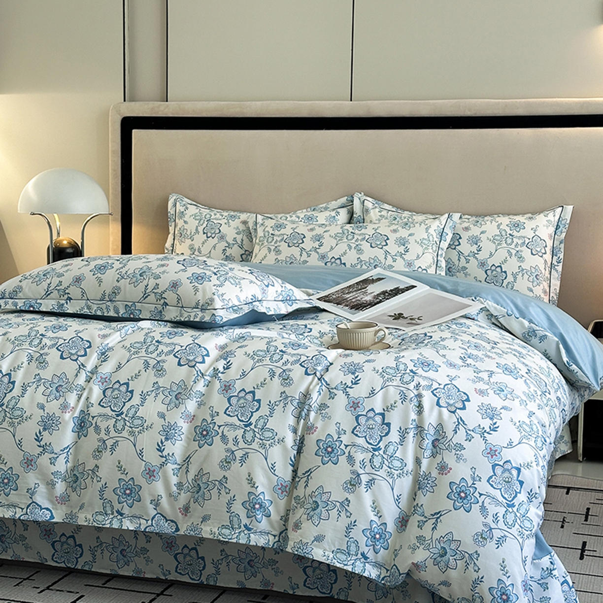 91家纺网 家纺一手货源 找家纺 眷恋家纺 2026新款全棉春夏铂金棉13376数码印花四件套 清醉-兰