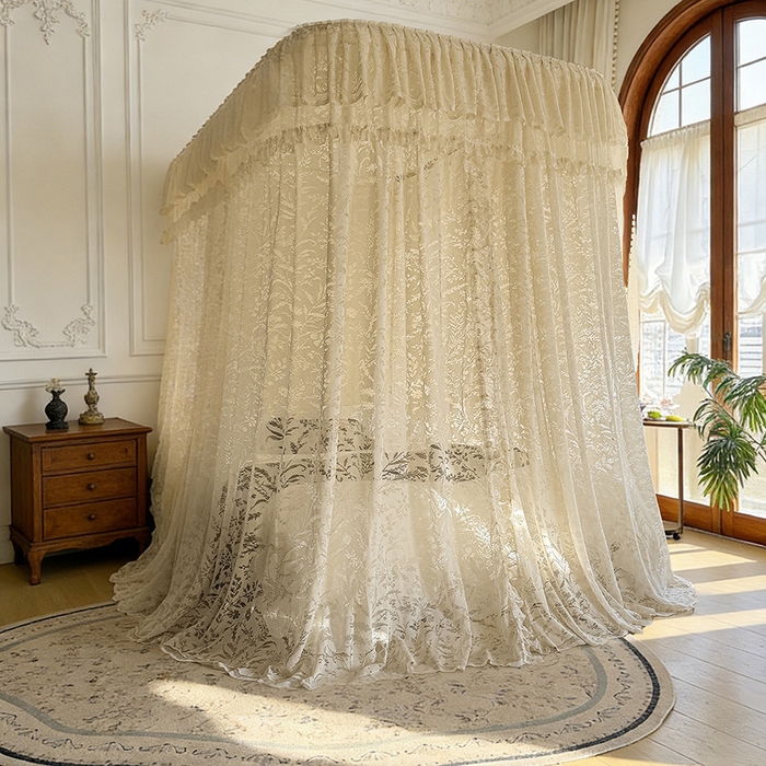 91家纺网 家纺一手货源 找家纺 都市缘蚊帐 2026新款浪漫303新款欧式蕾丝轨道蚊帐 盛夏-奶油杏