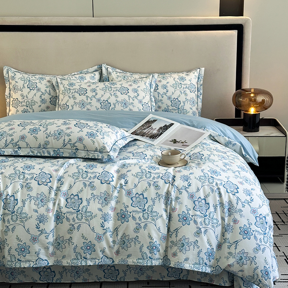 91家纺网 家纺一手货源 找家纺 眷恋家纺 2026新款全棉春夏铂金棉13376数码印花四件套 清醉-兰