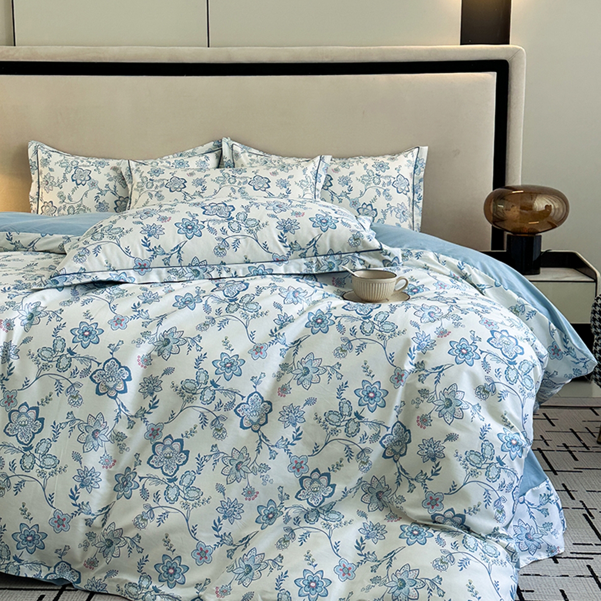 91家纺网 家纺一手货源 找家纺 眷恋家纺 2026新款全棉春夏铂金棉13376数码印花四件套 清醉-兰