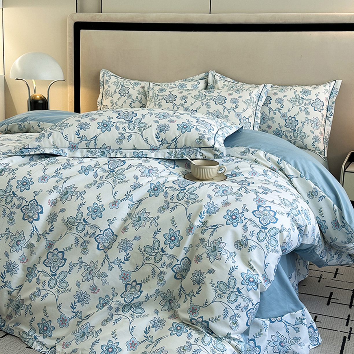 91家纺网 家纺一手货源 找家纺 眷恋家纺 2026新款全棉春夏铂金棉13376数码印花四件套 清醉-兰