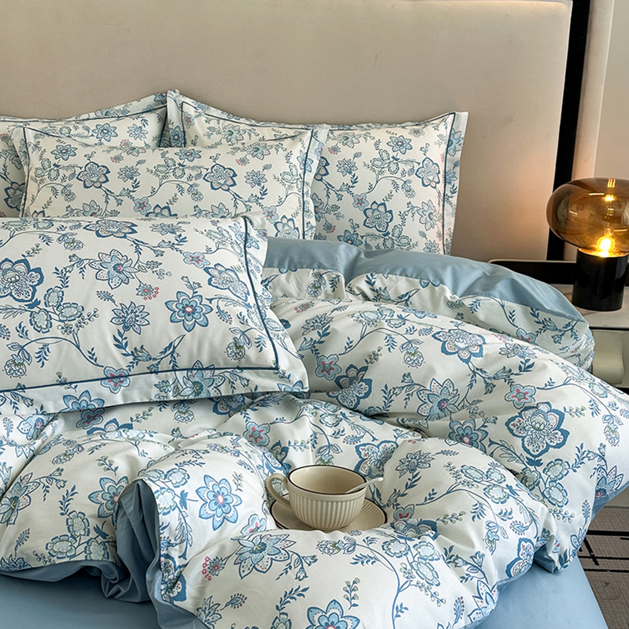 91家纺网 家纺一手货源 找家纺 眷恋家纺 2026新款全棉春夏铂金棉13376数码印花四件套 清醉-兰