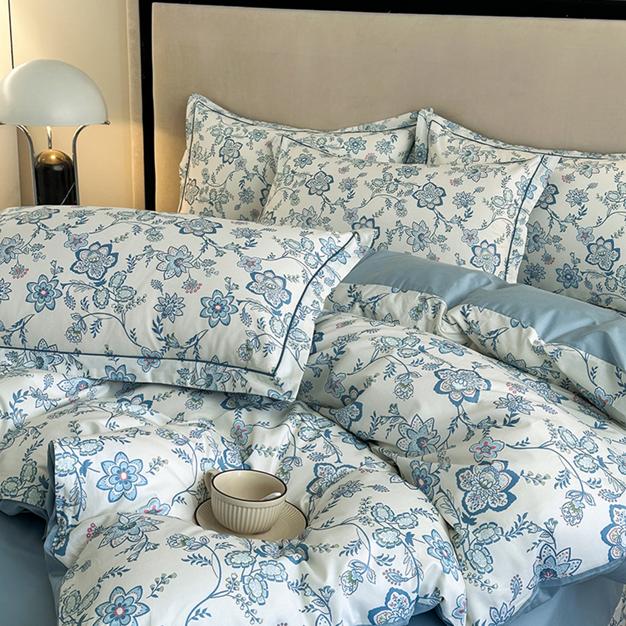 91家纺网 家纺一手货源 找家纺 眷恋家纺 2026新款全棉春夏铂金棉13376数码印花四件套 清醉-兰