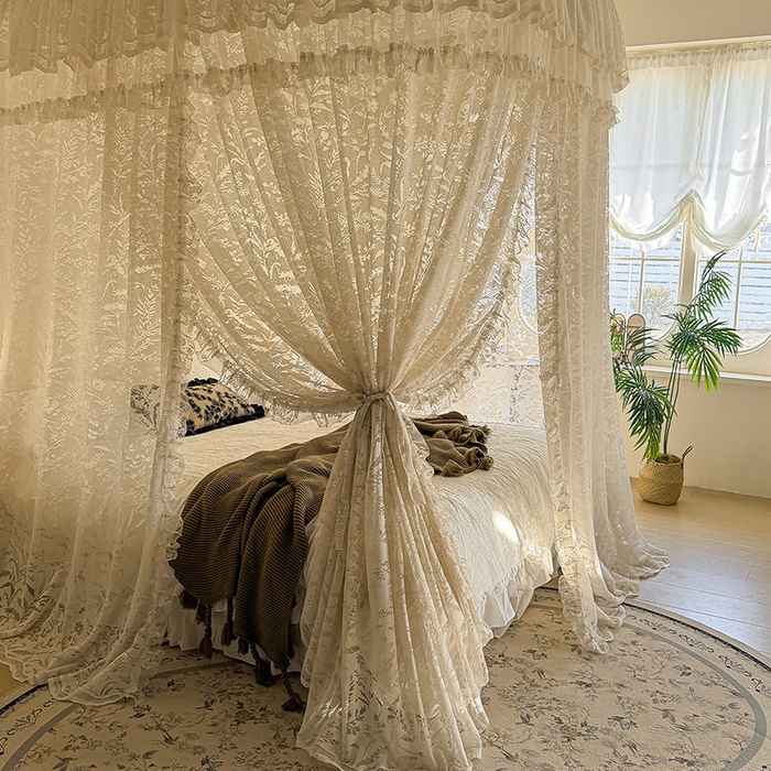 91家纺网 家纺一手货源 找家纺 都市缘蚊帐 2026新款浪漫303新款欧式蕾丝轨道蚊帐 盛夏-奶油杏