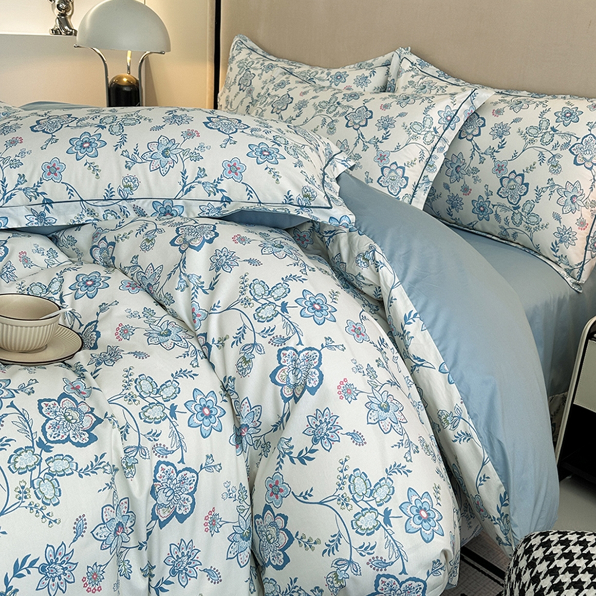 91家纺网 家纺一手货源 找家纺 眷恋家纺 2026新款全棉春夏铂金棉13376数码印花四件套 清醉-兰