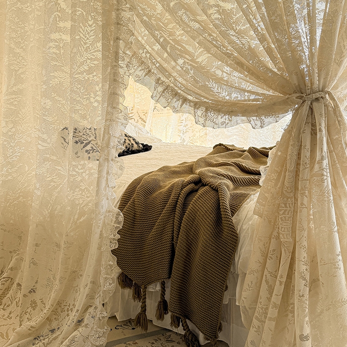 91家纺网 家纺一手货源 找家纺 都市缘蚊帐 2026新款浪漫303新款欧式蕾丝轨道蚊帐 盛夏-奶油杏