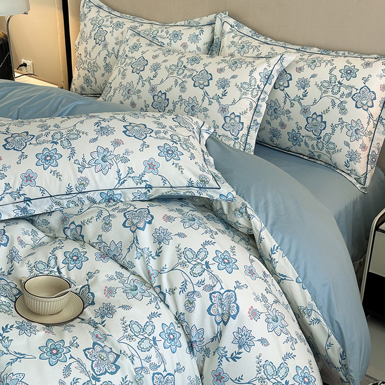 91家纺网 家纺一手货源 找家纺 眷恋家纺 2026新款全棉春夏铂金棉13376数码印花四件套 清醉-兰