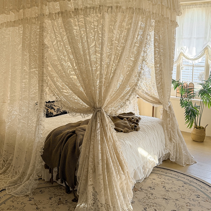 91家纺网 家纺一手货源 找家纺 都市缘蚊帐 2026新款浪漫303新款欧式蕾丝轨道蚊帐 盛夏-奶油杏