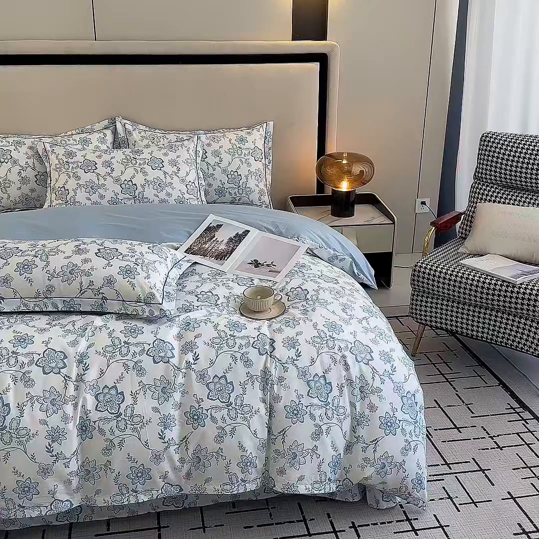 91家纺网 家纺一手货源 找家纺 眷恋家纺 2026新款全棉春夏铂金棉13376数码印花四件套 清醉-兰