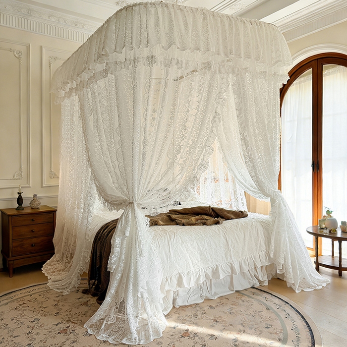 91家纺网 家纺一手货源 找家纺 都市缘蚊帐 2026新款浪漫303新款欧式蕾丝轨道蚊帐 苏格兰-奶油白
