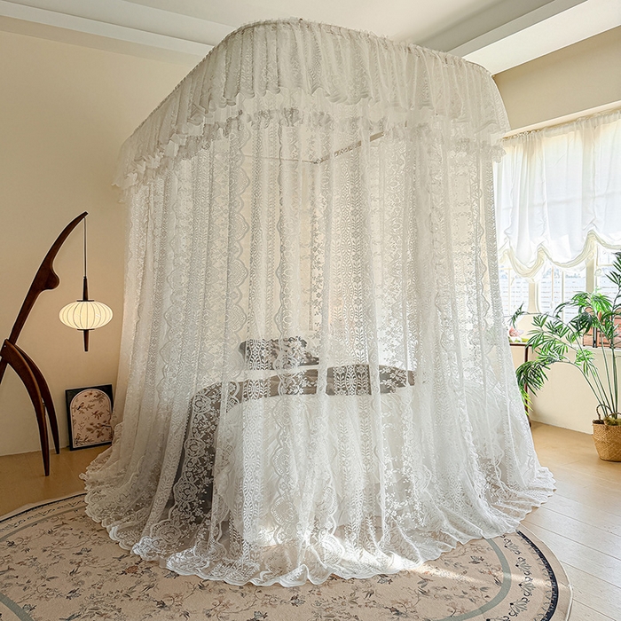 91家纺网 家纺一手货源 找家纺 都市缘蚊帐 2026新款浪漫303新款欧式蕾丝轨道蚊帐 苏格兰-奶油白