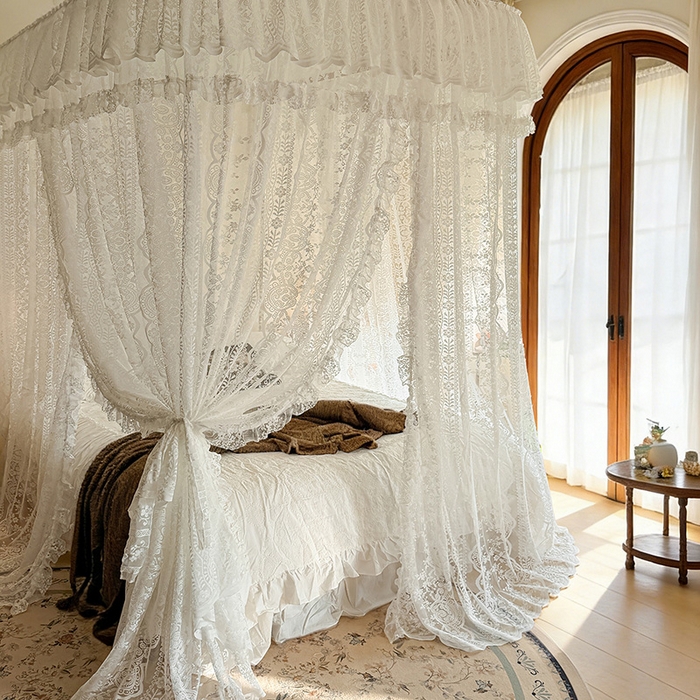 91家纺网 家纺一手货源 找家纺 都市缘蚊帐 2026新款浪漫303新款欧式蕾丝轨道蚊帐 苏格兰-奶油白