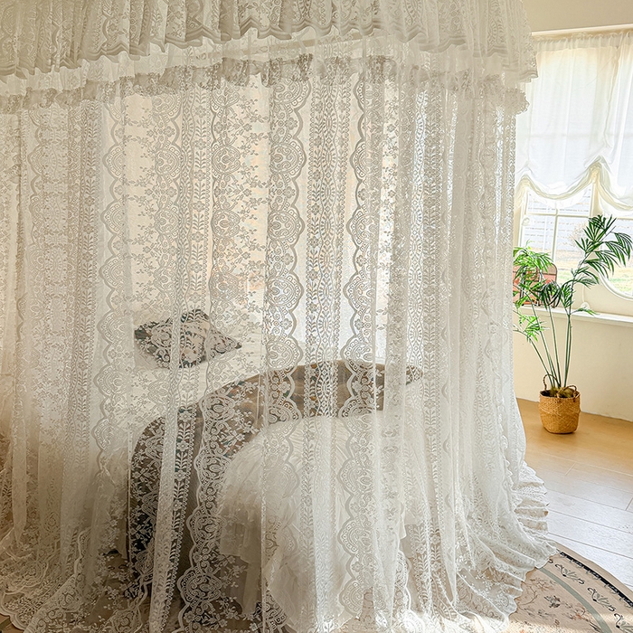 91家纺网 家纺一手货源 找家纺 都市缘蚊帐 2026新款浪漫303新款欧式蕾丝轨道蚊帐 苏格兰-奶油白