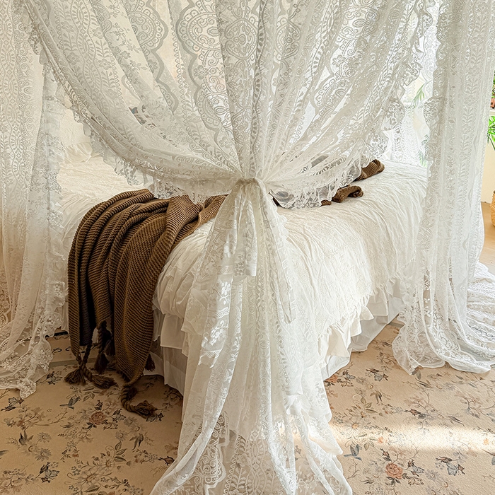 91家纺网 家纺一手货源 找家纺 都市缘蚊帐 2026新款浪漫303新款欧式蕾丝轨道蚊帐 苏格兰-奶油白