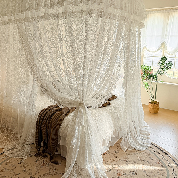 91家纺网 家纺一手货源 找家纺 都市缘蚊帐 2026新款浪漫303新款欧式蕾丝轨道蚊帐 苏格兰-奶油白