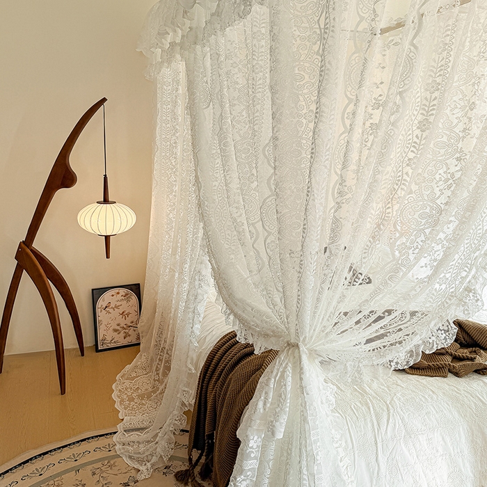 91家纺网 家纺一手货源 找家纺 都市缘蚊帐 2026新款浪漫303新款欧式蕾丝轨道蚊帐 苏格兰-奶油白