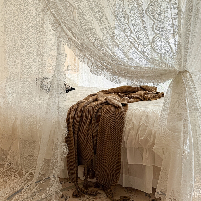 91家纺网 家纺一手货源 找家纺 都市缘蚊帐 2026新款浪漫303新款欧式蕾丝轨道蚊帐 苏格兰-奶油白
