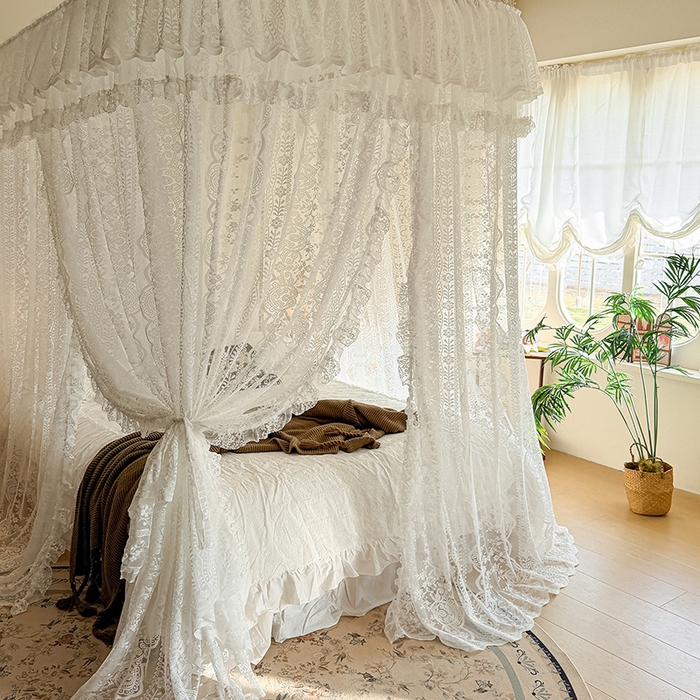 91家纺网 家纺一手货源 找家纺 都市缘蚊帐 2026新款浪漫303新款欧式蕾丝轨道蚊帐 苏格兰-奶油白