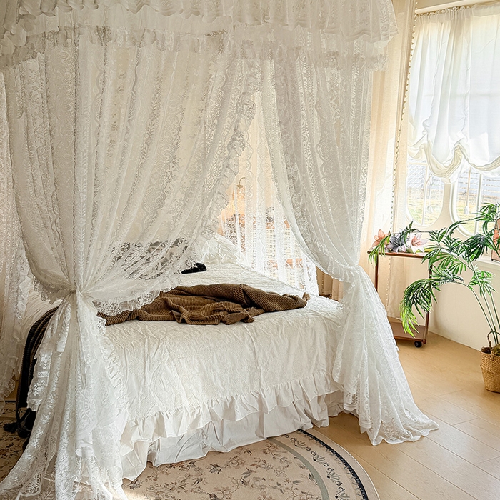 91家纺网 家纺一手货源 找家纺 都市缘蚊帐 2026新款浪漫303新款欧式蕾丝轨道蚊帐 苏格兰-奶油白