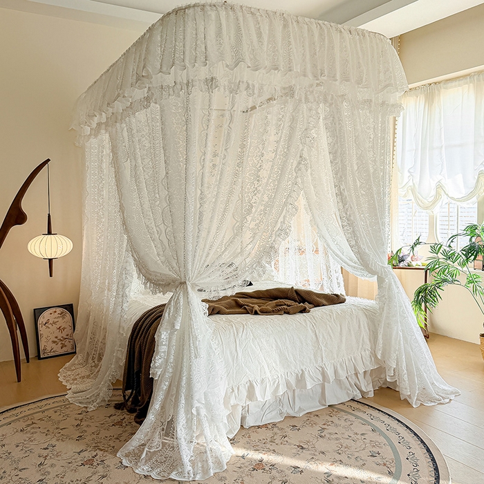 91家纺网 家纺一手货源 找家纺 都市缘蚊帐 2026新款浪漫303新款欧式蕾丝轨道蚊帐 苏格兰-奶油白