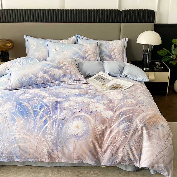 91家纺网 家纺一手货源 找家纺 眷恋家纺 2026新款全棉春夏铂金棉13376数码印花四件套 秋天童话-兰